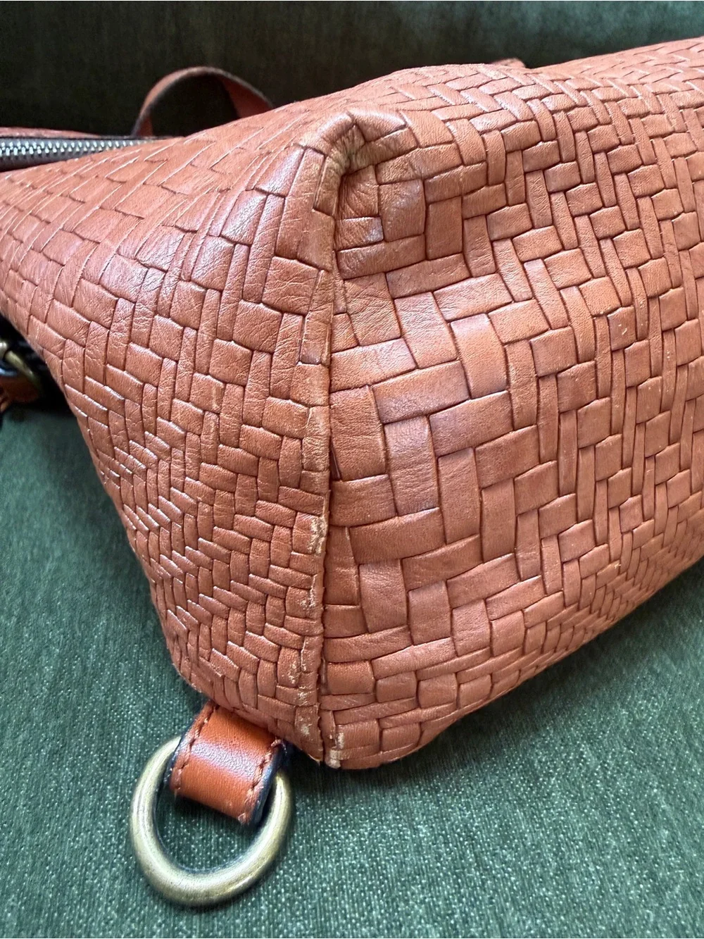 Patricia Nash Woven Leather Fold-Over Crossbody Bag in cognac leather